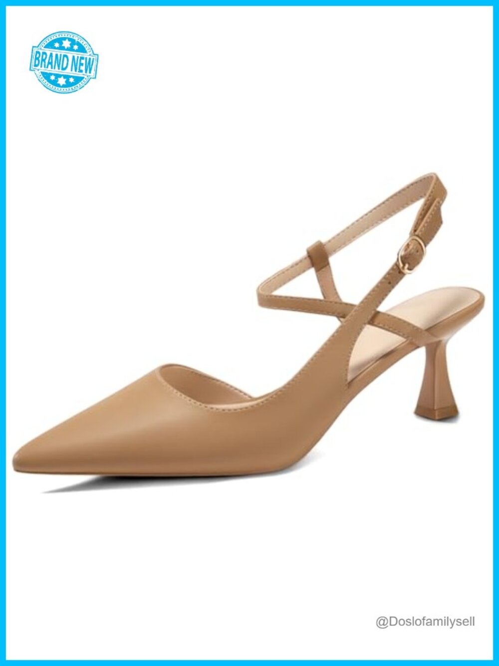 Coutgo Womens Low Kitten Heel Slingback Pumps Pointed Closed Toe Dressy Work